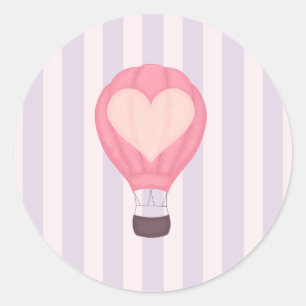 Sticker Rond Heart Hot Air Balloon Pastel Purple Baby shower