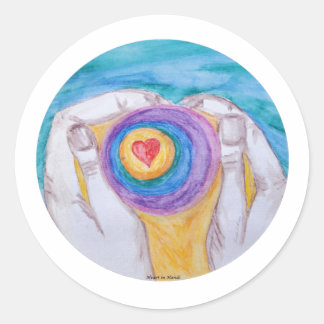 Sticker Rond Heart In Hands Circle, No Saying, Title, Dig Sig
