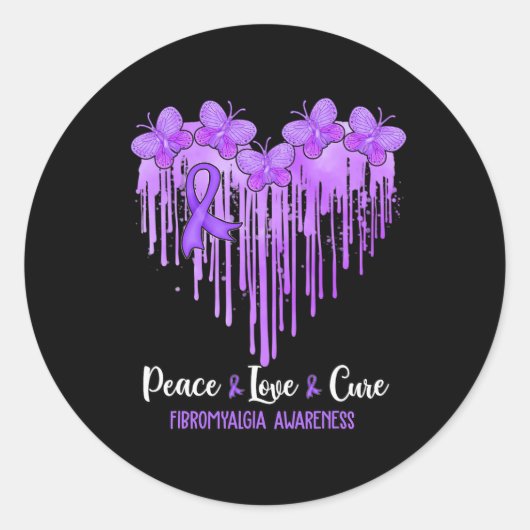 Sticker Rond Heart Peace Love Cure Fibromyalgie Sensibilisation (Devant)