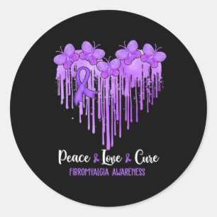 Sticker Rond Heart Peace Love Cure Fibromyalgie Sensibilisation