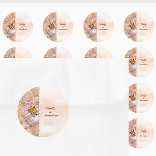 Sticker Rond Heart Pearls Orange Papillons Rose Floral