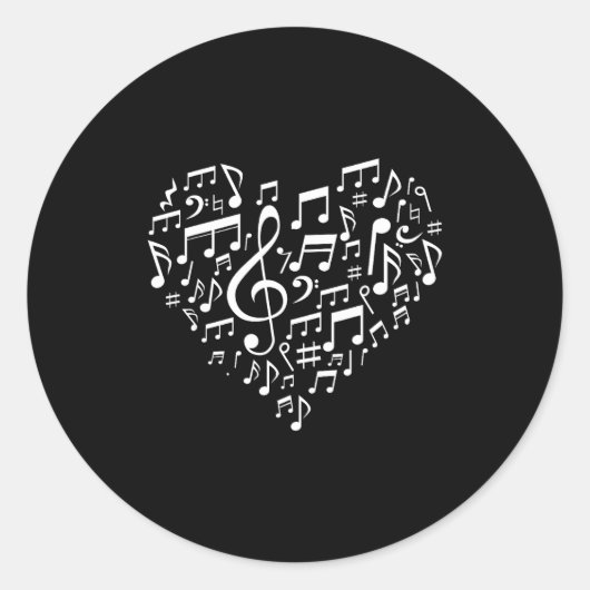 Sticker Rond Heart Shape Musical Notes Music Lovers Gift Valent (Devant)