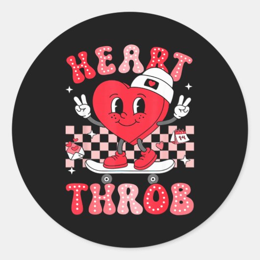 Sticker Rond Heart Throb Groovy Valentine Toddler Men Boys Cute (Devant)