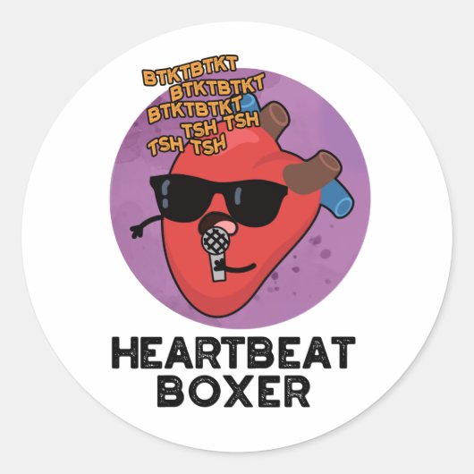 Sticker Rond Heartbeat Boxer Funny Music Heart Pun (Devant)
