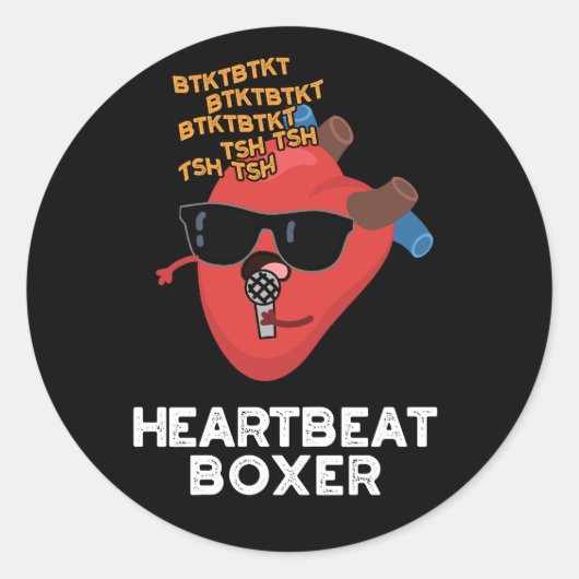 Sticker Rond Heartbeat Boxer Funny Music Heart Pun Dark BG (Devant)