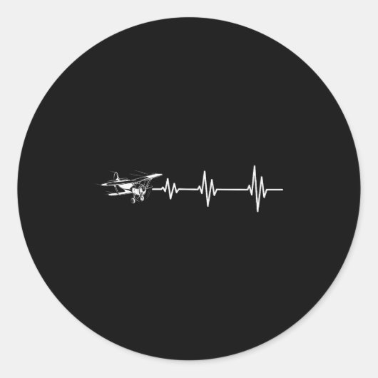 Sticker Rond Heartbeat Flying Plane Pulse Line Retro Prop Aircr (Devant)