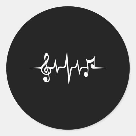 Sticker Rond Heartbeat Music Notes Pulse Treble Clef Bass Key (Devant)
