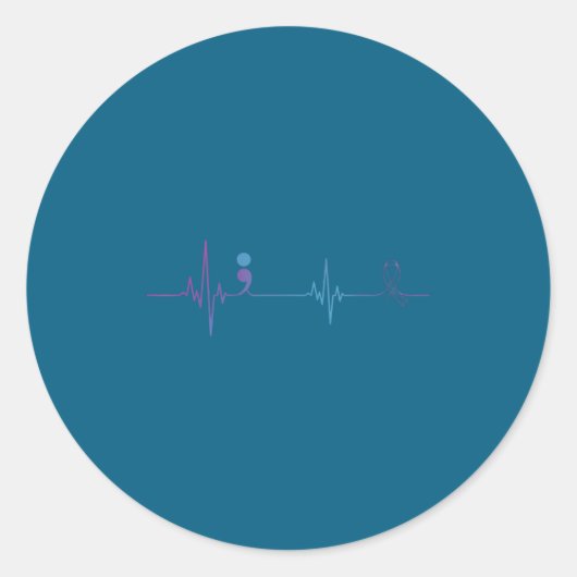Sticker Rond Heartbeat Semicolon Suicide Prevention Awareness  (Devant)