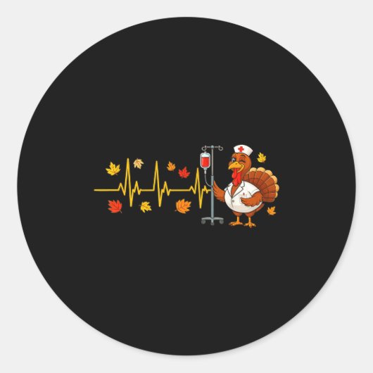 Sticker Rond Heartbeat Turkey Funny Nurse Thanksgiving Fall Des (Devant)