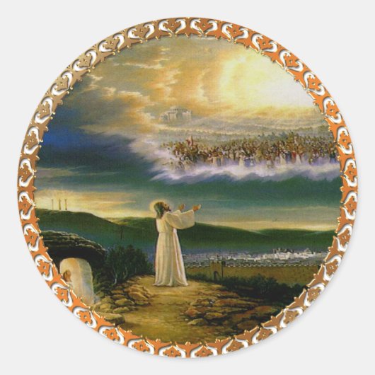 Sticker Rond Heavens accueillant Embrasser Jésus à Dusk (Devant)