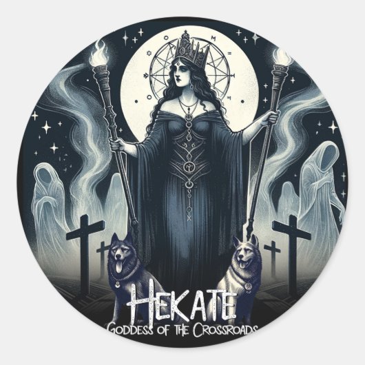 Sticker Rond Hécate Déesse des Carrefours Esprits Fantomatiques (Devant)