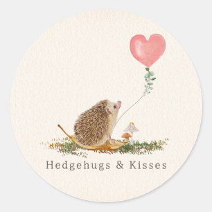 Sticker Rond Hedgehugs & Kisses Hedgehog Balloon rose Valentine