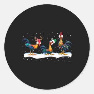 Sticker Rond Hei Hei Chicken Noël - Uni, Noir, Manches Courtes