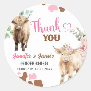 Sticker Rond Heifer ou Bull Cow Genre Révéler Faveur Tags