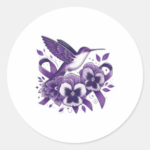 Sticker Rond Heims Purple Floral Pansy Démence Hummingbird R