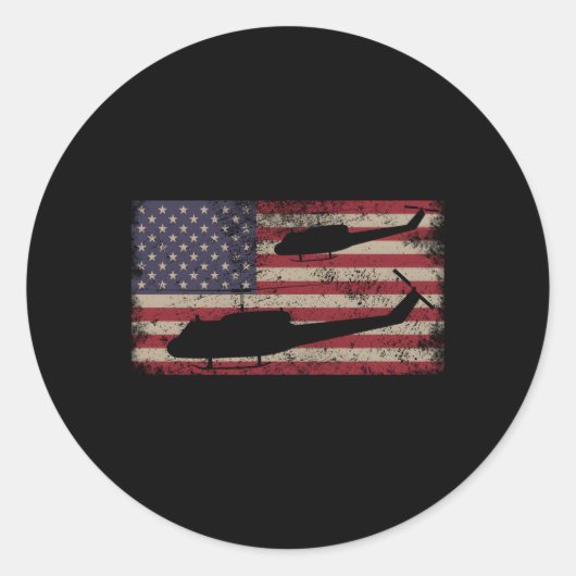 Sticker Rond Hélicoptère Huey Drapeau américain Usa (Devant)