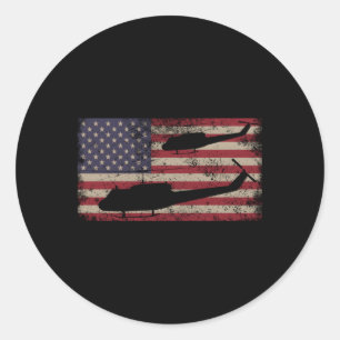 Sticker Rond Hélicoptère Huey Drapeau américain Usa