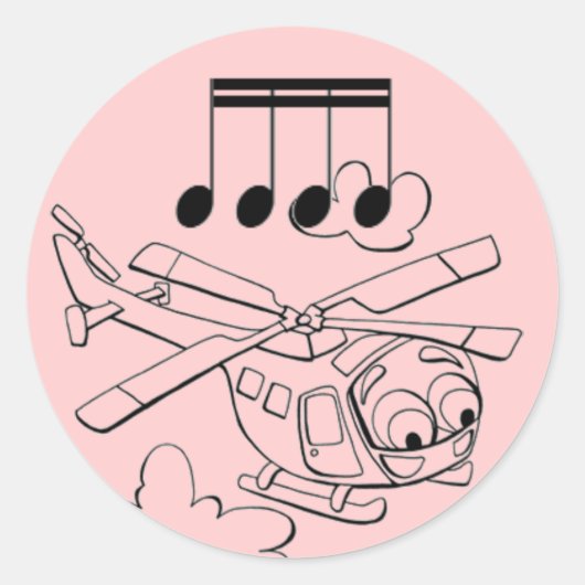 Sticker Rond Hélicoptère rose (Devant)