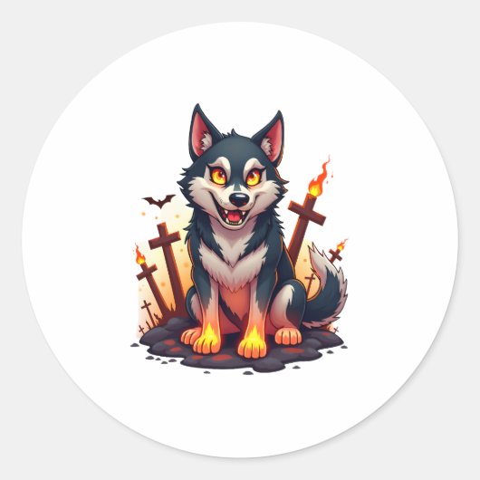 Sticker Rond Hellhound Husky Chien (Devant)