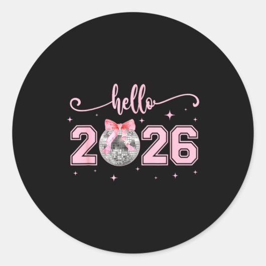 Sticker Rond Hello 2026 Cute Nk Bow 2026 New Year's Eve Party (Devant)