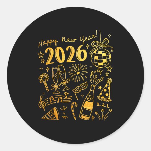 Sticker Rond Hello 2026 Disco Ball Coquette Bow Happy New Year (Devant)