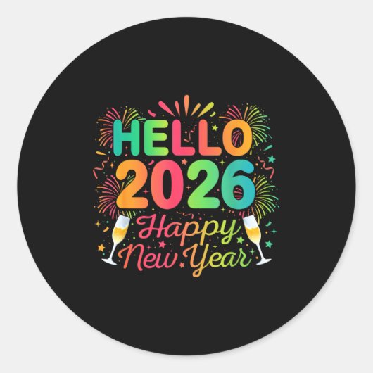 Sticker Rond Hello 2026 Happy New Year Eve Party Countdown Fire (Devant)