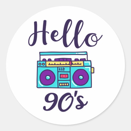 Sticker Rond Hello 90s radio cassette recorder (Devant)