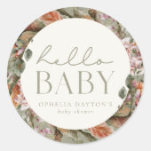 Sticker Rond HELLO BABY | Botanique Boho Sage Favor (Devant)