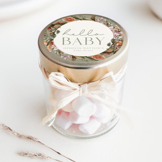 Sticker Rond HELLO BABY | Botanique Boho Sage Favor