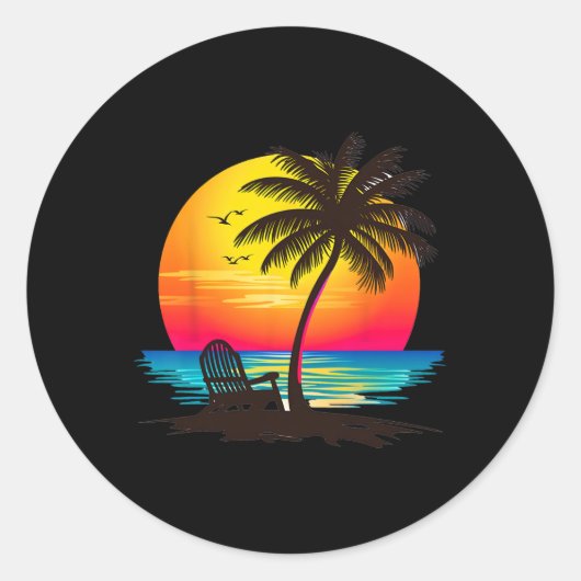 Sticker Rond Hello Summer Vibes Vacation Mens Womens Beach Crui (Devant)
