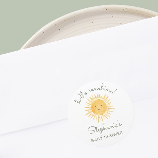 Sticker Rond Hello Sunshine Baby Shower 