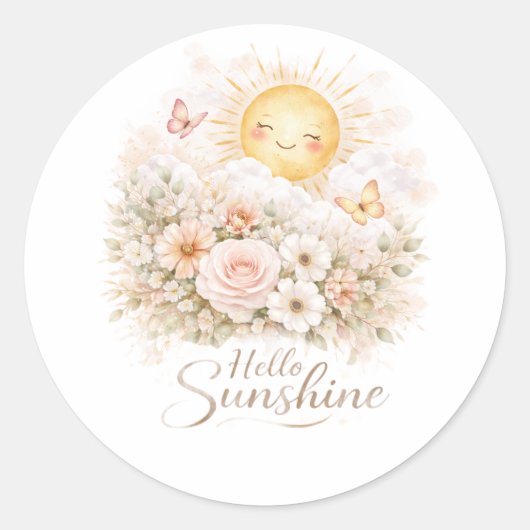 Sticker Rond Hello Sunshiny – Cute Positive Sunshine Quote  (Devant)