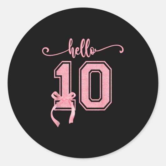 Sticker Rond Hello Ten Double Chiffres Cute Coquette Bow 10th B (Devant)