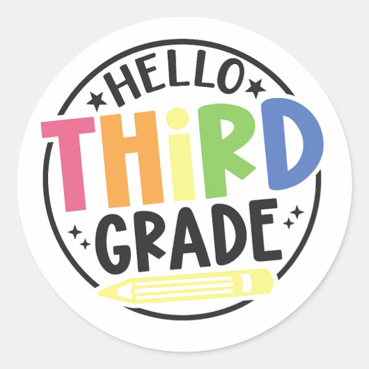 Sticker Rond Hello Third Grade – Colorful Back to School (Devant)