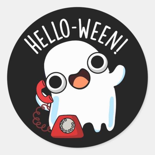 Sticker Rond Hello-ween Funny Ghost Pun Dark BG (Devant)