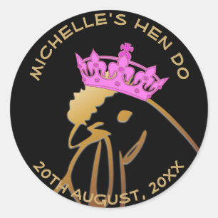 Sticker Rond Hen dans Couronne rose Bachelorette Party Custom