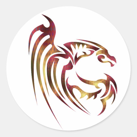 Sticker Rond Henham le dragon métal rouge et or (Devant)