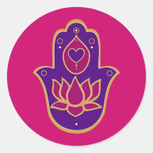 Sticker Rond Henna Hamsa Lotus rose