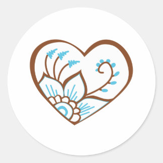 Sticker Rond Henna Heart Blue