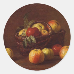 Sticker Rond Henri Fantin-Latour - Pommes dans un panier sur un