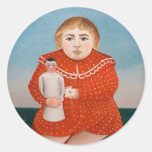 Sticker Rond Henri Rousseau - Enfant à la poupée