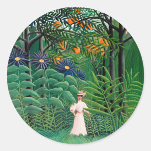 Sticker Rond Henri Rousseau - Femme marchant dans une forêt exo
