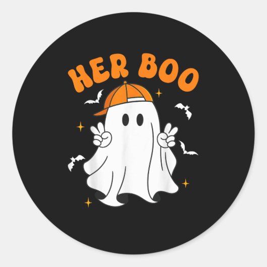 Sticker Rond Her Boo & His Boo Funny Matching Halloween Cou (Devant)