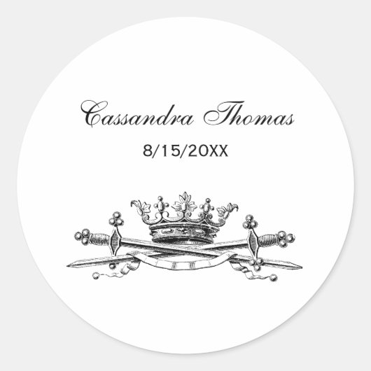 Sticker Rond Héraldique Couronne Croisée Épées Sabres Emblem Cr (Devant)