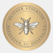 Sticker Rond Héraldique Miel Abeille Métallique Enveloppe Or Sc (Devant)