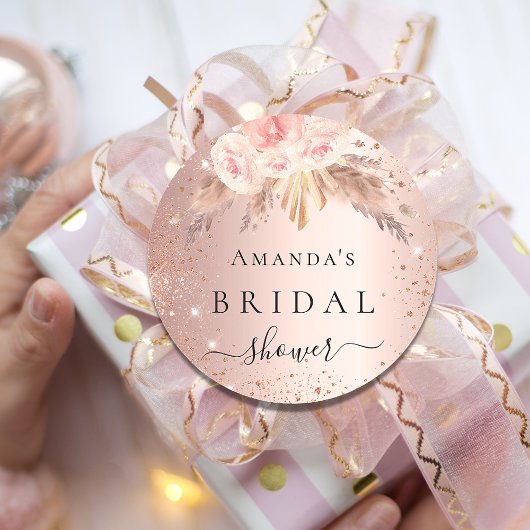 Sticker Rond herbe de pampa rose gold florale pour la douche de