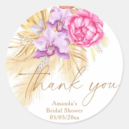 Sticker Rond Herbe de pampas boho - Merci pour la baby shower (Devant)