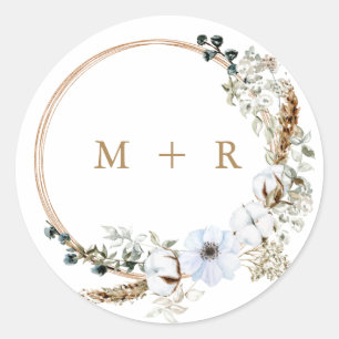 Sticker Rond Herbe des Pampas Mariage Bohème Terracotta Monogra