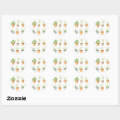 Sticker Rond Herbes en pot à l'aquarelle sur fond crème (Feuille)