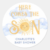 Sticker Rond Here Comes The Son Baby Shower (Devant)